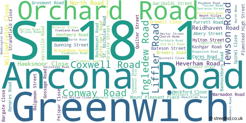 A word cloud for the SE18 1 postcode